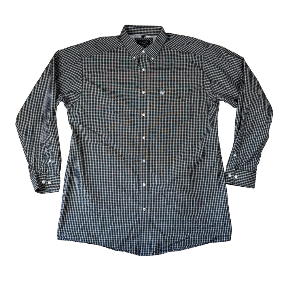 Ariat Pro Series Mens XL Tall Black Plaid Button Down Western Performance Shirt